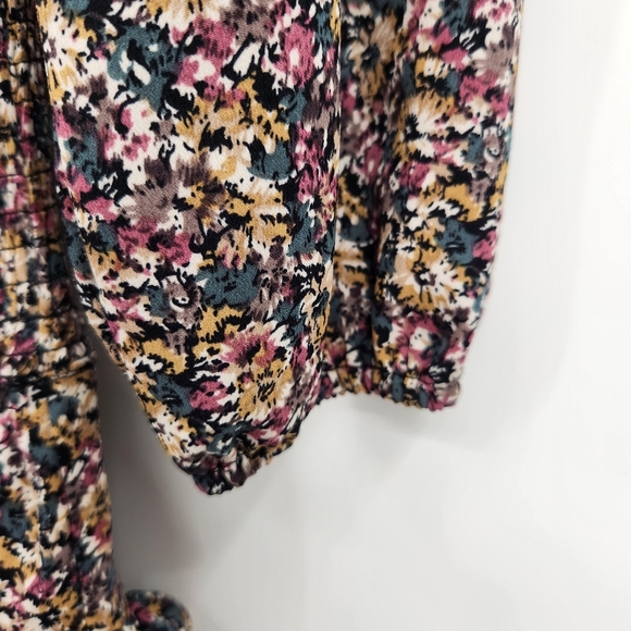 Storia Ditzy Floral Long Sleeve Mini Dress Womens Size Small V Neck Smocked - Picture 6 of 10